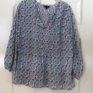 Talbots Purple and Green Geometric Blouse